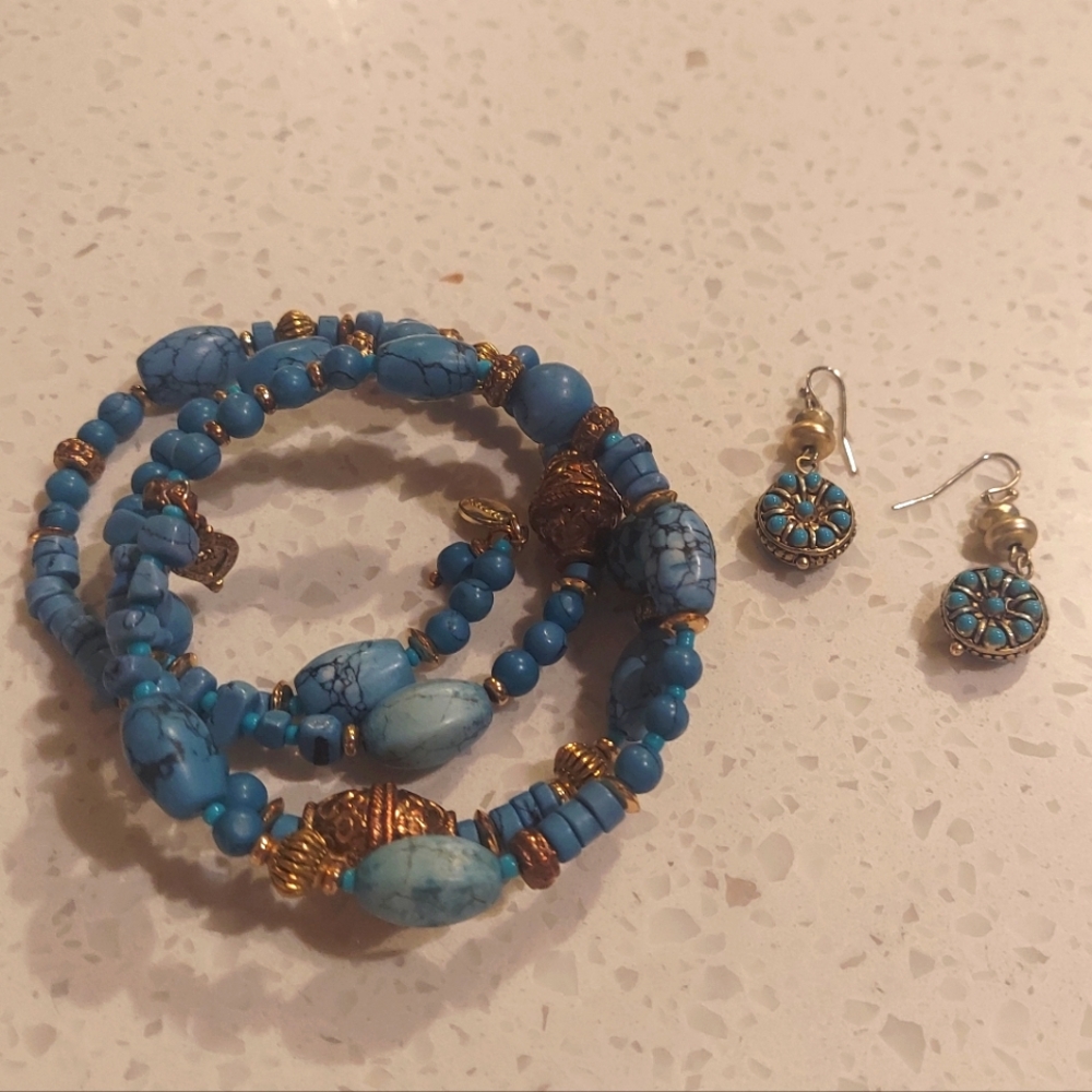 Chico's blue bracelet and earrings set